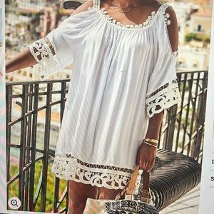 Crocheted off the shoulder swim suit cover-up or dress